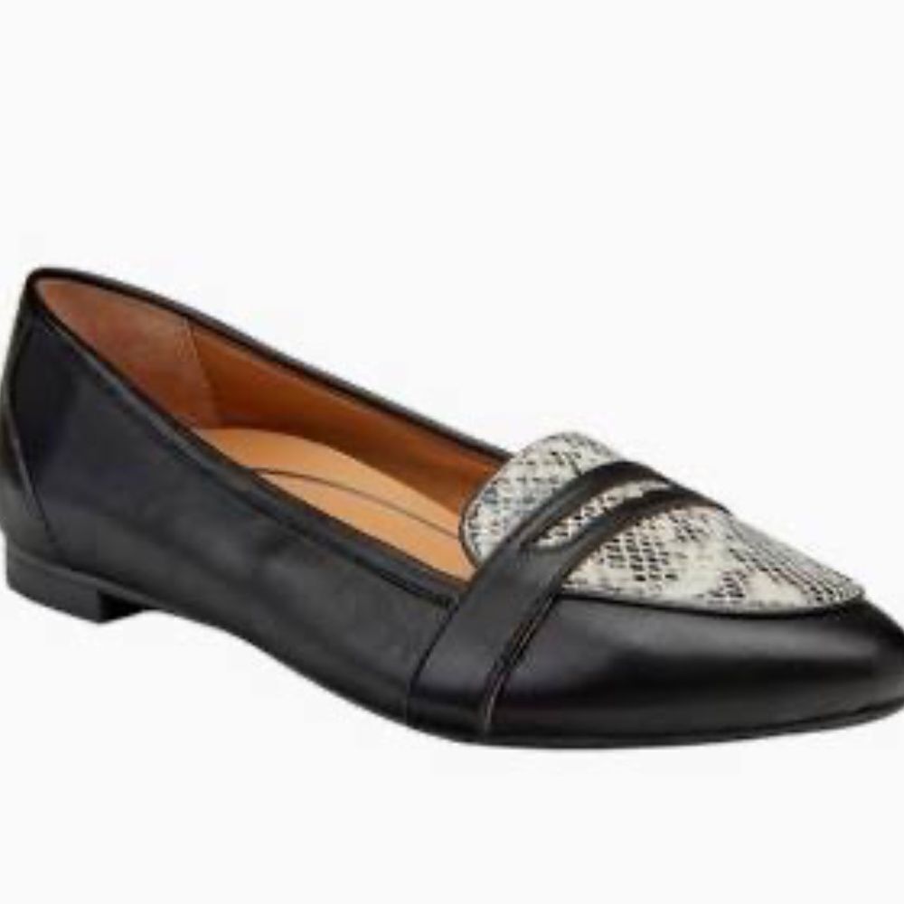 Vionic Savannah Black/Snake Print Leather Loafers Sz 10‎